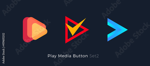 Play button foe media app. Multimedia player logo. Right arrow direction abstract symbol. Music and movie stert sign, audio and video editor logo. Vector web icon design