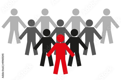 Individuality concept. One individual red man with different black. Vector Illustration