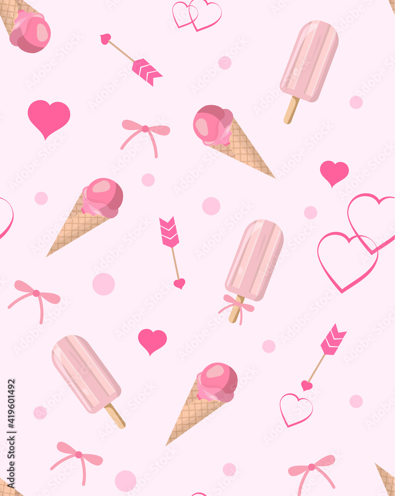 Beautiful pattern of ice cream - graphic elements. Pink background Beautiful pattern of ice cream - graphic elements. Pink background