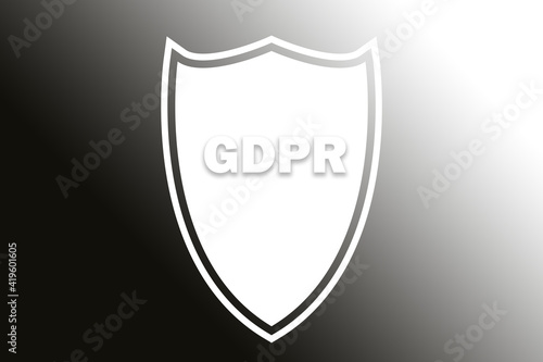 Schutzschild GDPR für Datenschutz und Datensicherheit auf grau schwarzen Hintergrund