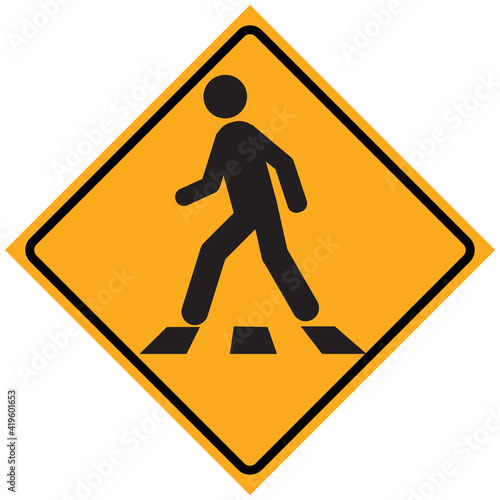 Pedestrian crossing icon. Zebra crossing. Vector icon isolated on yellow background. photo