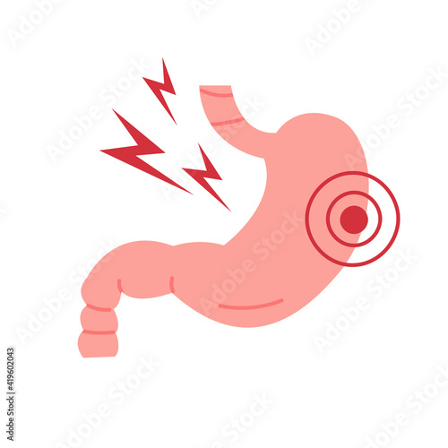 Pain in stomach isolated vector illustration. Gastritis design element. Indigestion, internal problems, abdominal disease.