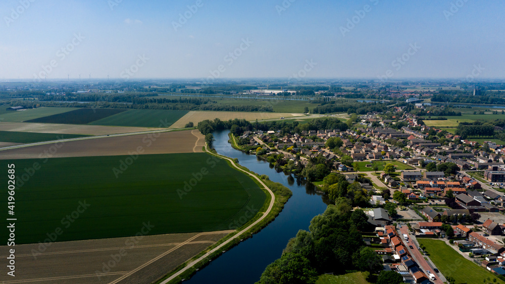 Aerial view of Westdorpe, a town in the South-Western Dutch Province of Zeeland
