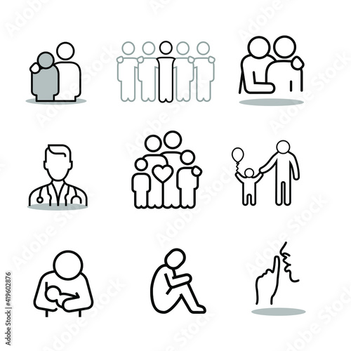 Vector icons of people and doctors, groups of people. For design and web design