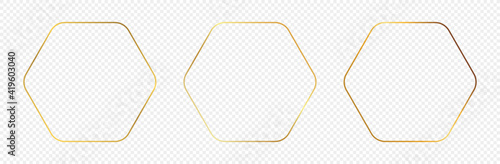 Gold glowing rounded hexagon frame