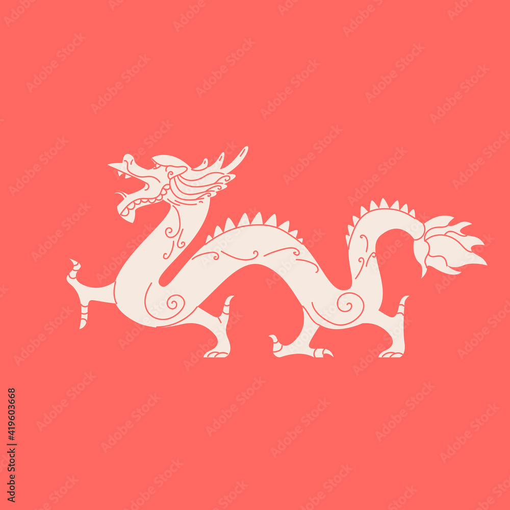 Traditional Japanese culture animal symbol banner design. Mythology monster silhouette background. Asian ancient dragon flat cartoon illustration. Traditional Japanese culture animal symbol banner design. Mythology monster silhouette background. Asian ancient dragon flat cartoon illustration.