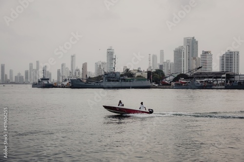 A boat with the skyline behind