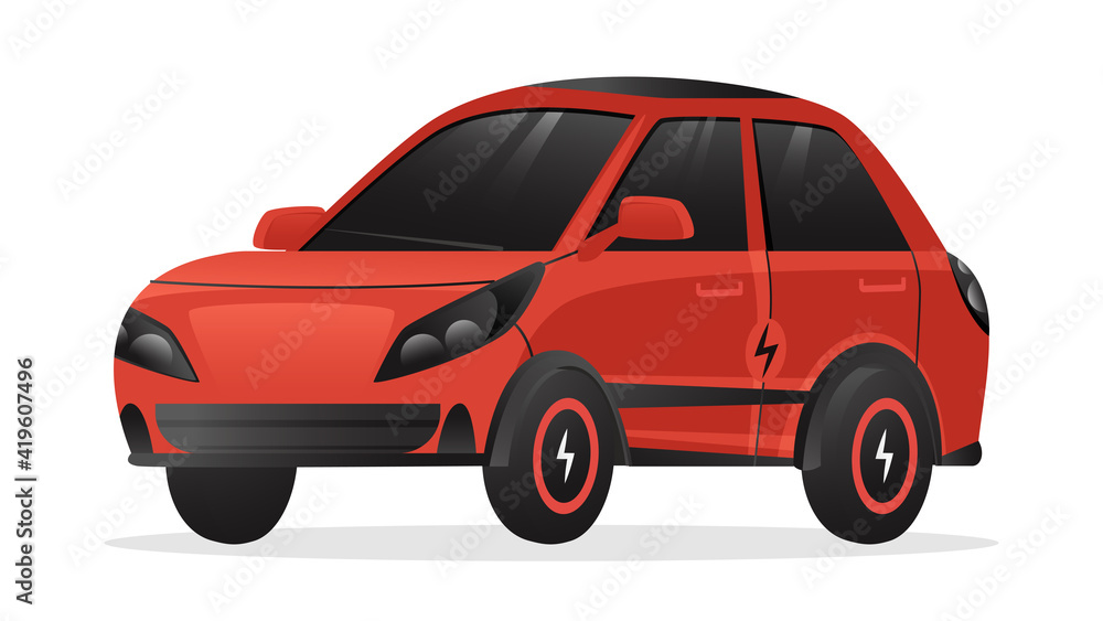 3D Rendering Electric Car In Red And Black Color.