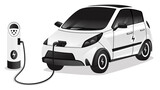 3D Render Of Electric Car In Charging Station On White Background.