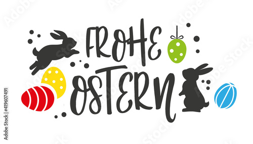 Frohe Ostern - Vektor Illustration - Banner mit Osterdekoration und deutschem Text
