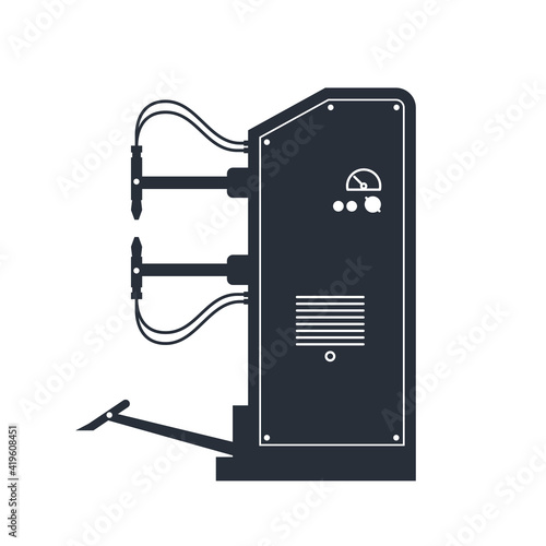 Spot welding machine icon, industrial point welding apparatus, dot sealing engineering tool icon, vector