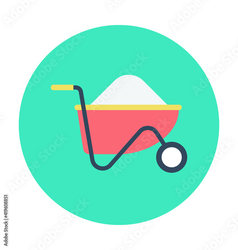 Wheelbarrow Colored Vector Icon 