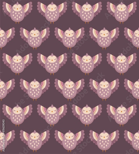 Fototapeta Naklejka Na Ścianę i Meble -  Seamless scandinavian pattern of multicolored owl bird. Stock illustration for web and print, wallpaper, background, scrapbooking, wrapping paper, textile.