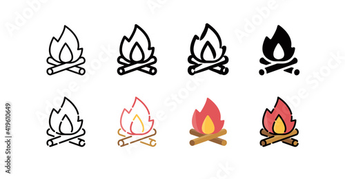 Bonfire Icon Set (8 different style vector icon set)