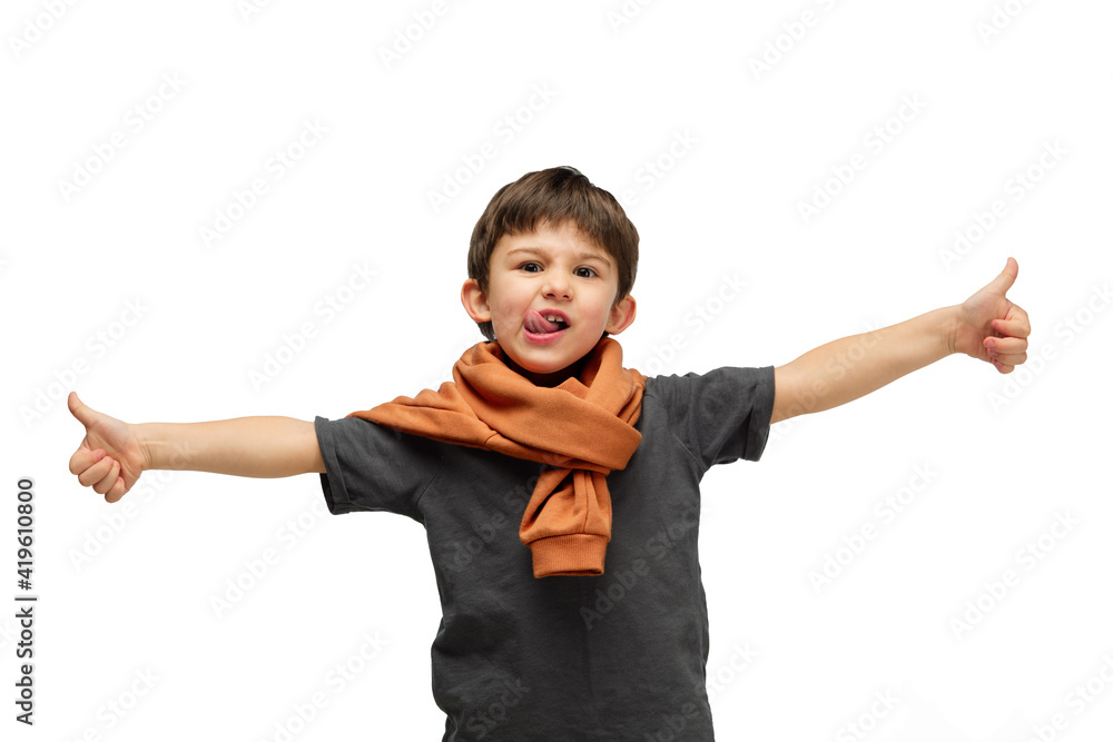 Thumbs up. Happy, smiley little caucasian boy isolated on white studio background with copyspace for ad. Looks happy, cheerful. Childhood, education, human emotions, facial expression concept. Thumbs up. Happy, smiley little caucasian boy isolated on white studio background with copyspace for ad. Looks happy, cheerful. Childhood, education, human emotions, facial expression concept.