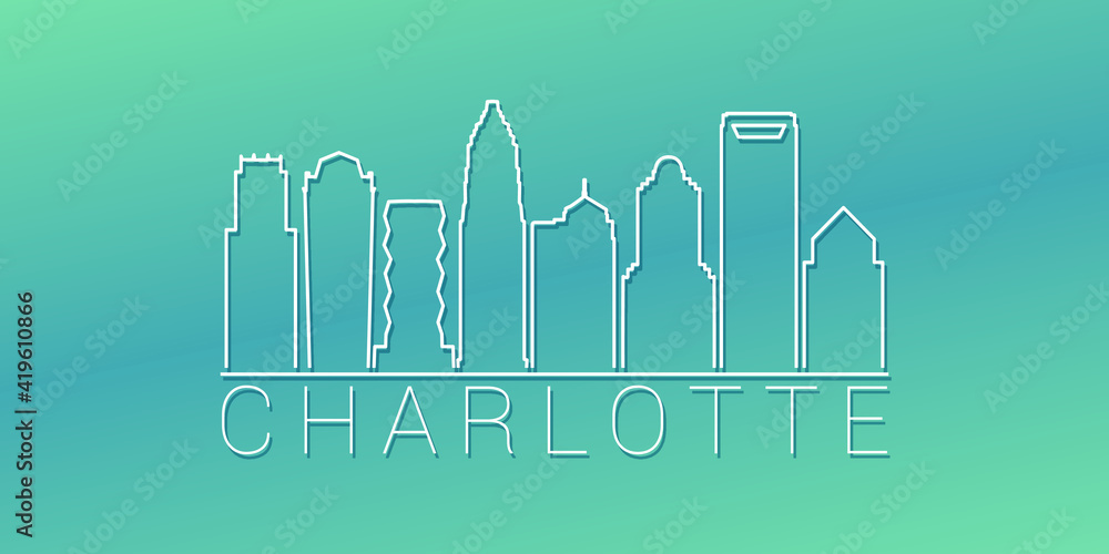 Charlotte, NC, USA Skyline Linear Design. Flat City Illustration Minimal Clip Art. Background Gradient Travel Vector Icon.