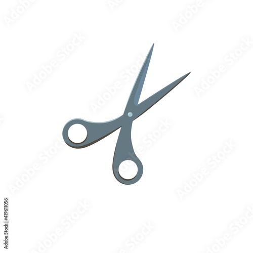 Scissors icon vector illustration. Cartoon power. Open scissors cutting concept. Crockery or barbershop logo symbol. Suitable for postcards, website publication 