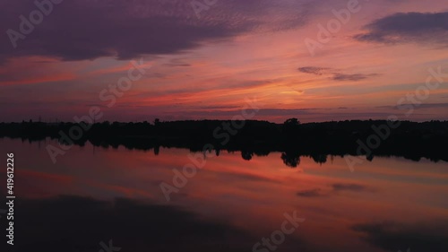 Wallpaper Mural Evening sunset over a lake with romantic sky. Aerial drone view. Torontodigital.ca