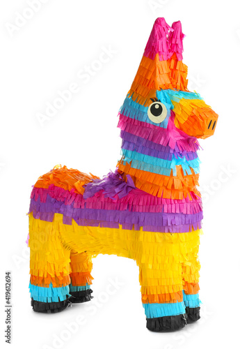 Print op canvas Bright colorful donkey pinata isolated on white