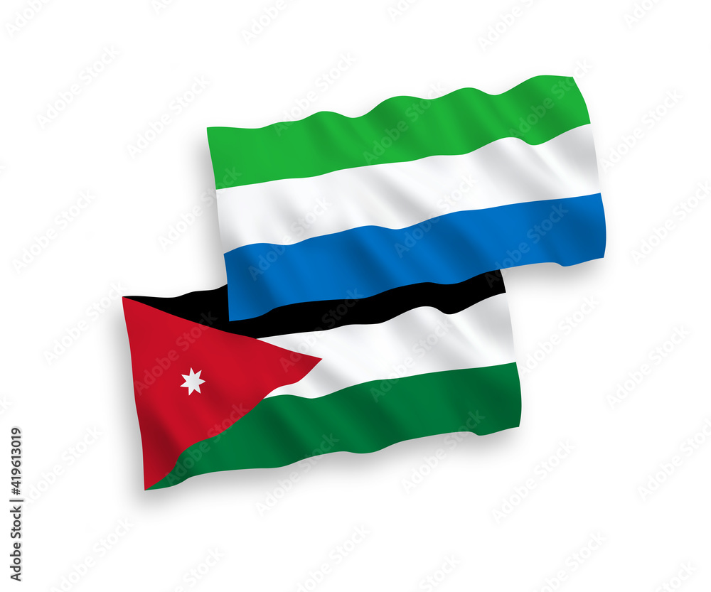 Flags of Hashemite Kingdom of Jordan and Sierra Leone on a white background Flags of Hashemite Kingdom of Jordan and Sierra Leone on a white background