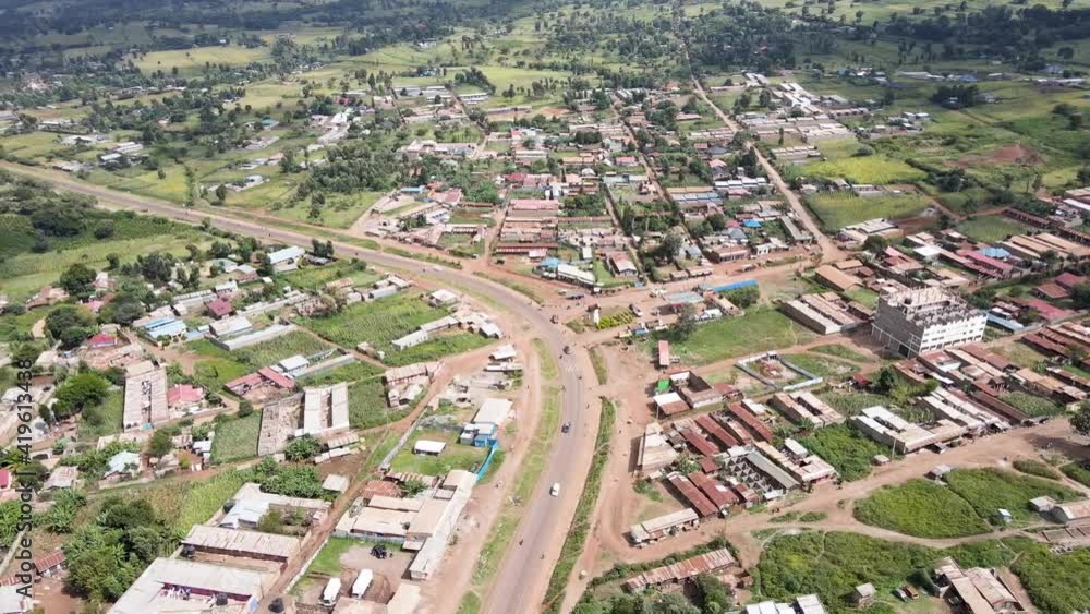 Panaraomic view of the drone over the town of the Loitokitok kenya Africa. Panaraomic view of the drone over the town of the Loitokitok kenya Africa.