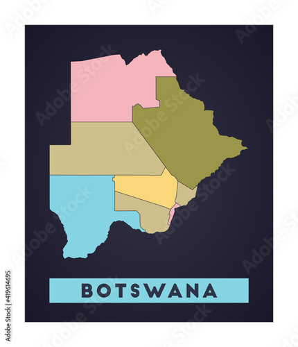 Botswana map. Country poster with regions. Shape of Botswana with country name. Charming vector illustration.