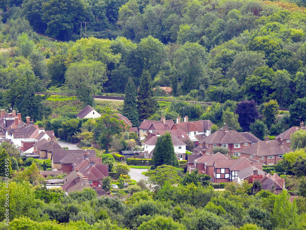 Panoramic view of rural English village and nature