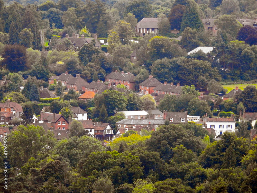 Panoramic view of rural English village and nature