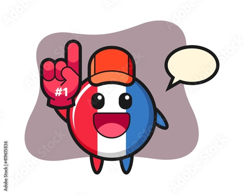 France flag badge illustration cartoon with number 1 fans glove