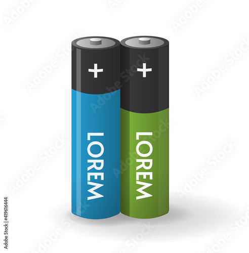 Two electric batteries accumulators isolated on white vector illustration clipart with shadow in realistic style