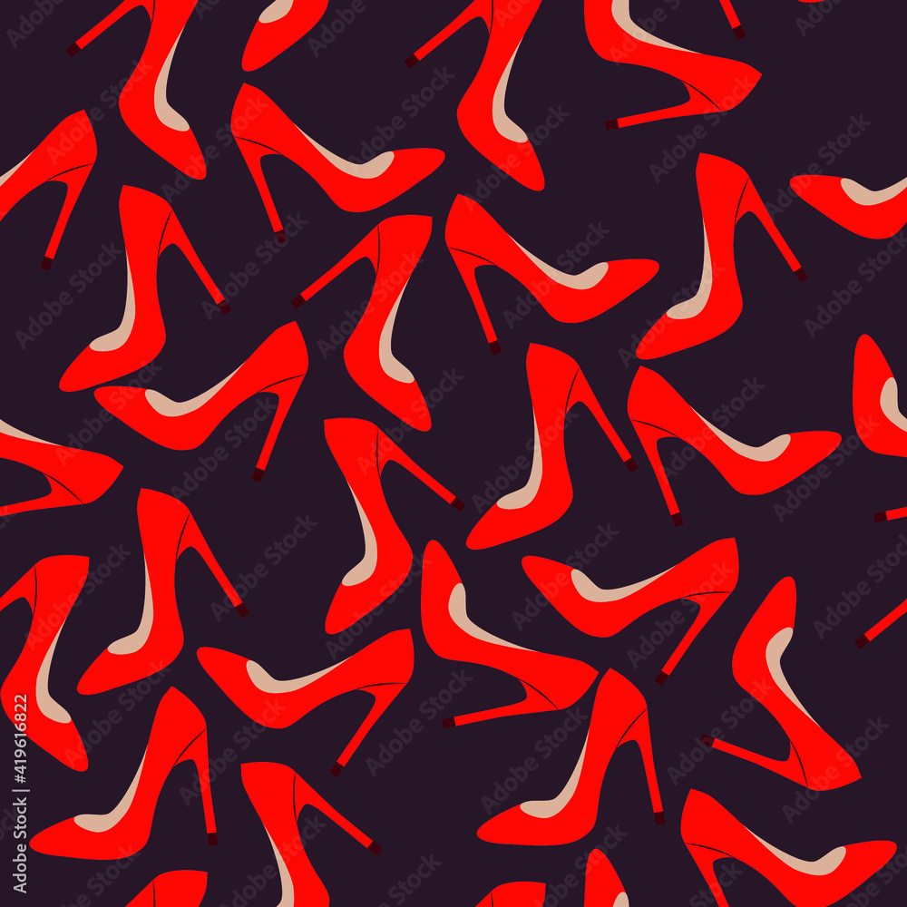 vector pattern with red womens shoes. flat pattern image with high heels shoes vector pattern with red womens shoes. flat pattern image with high heels shoes