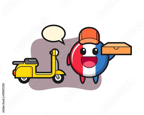 Character illustration of france flag badge as a pizza deliveryman