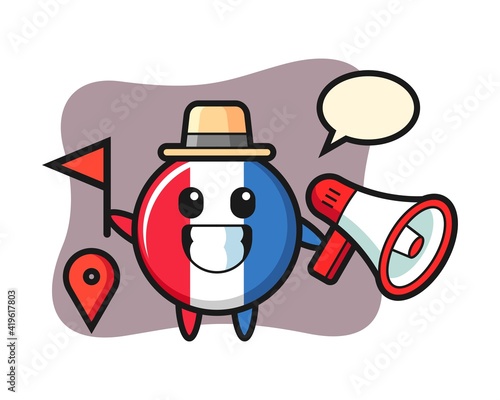 Character cartoon of france flag badge as a tour guide