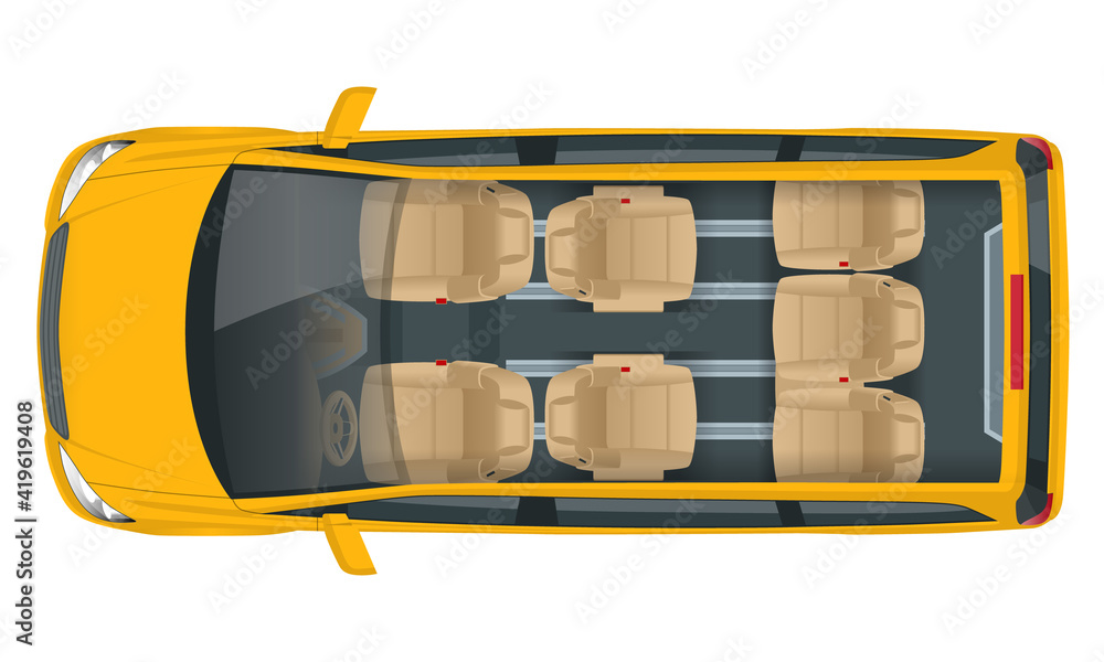 Minivan with Premium Touches, Passenger Van or Minivan Car vector template on white background. MPV, SUV, 5-door minivan car. Light commercial vehicle. View from above