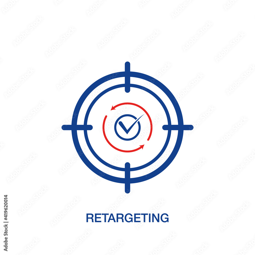 Retargeting flat icon. Remarketing concept. Digital marketing. Online strategy in social media. Vector Retargeting flat icon. Remarketing concept. Digital marketing. Online strategy in social media. Vector