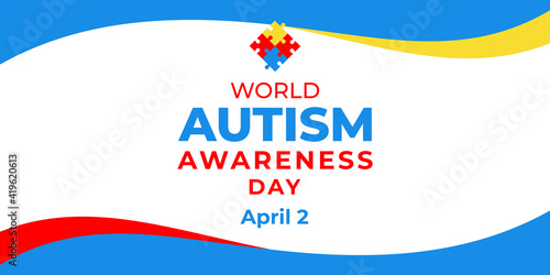 World autism awareness day. Vector banner, poster, flyer, greeting card for social media with the text World autism awareness day April 2. Illustration with Puzzles on white background.