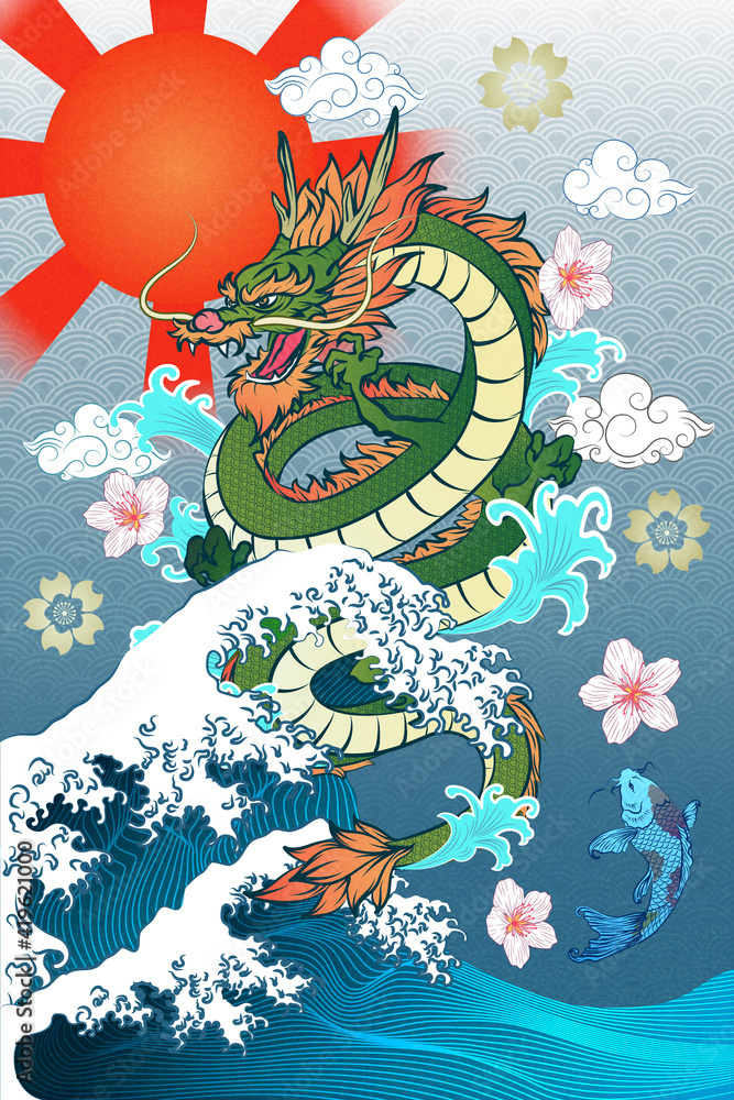 Abstract Art Dragon Flying from The Sea with A bunch of Clouds with ...