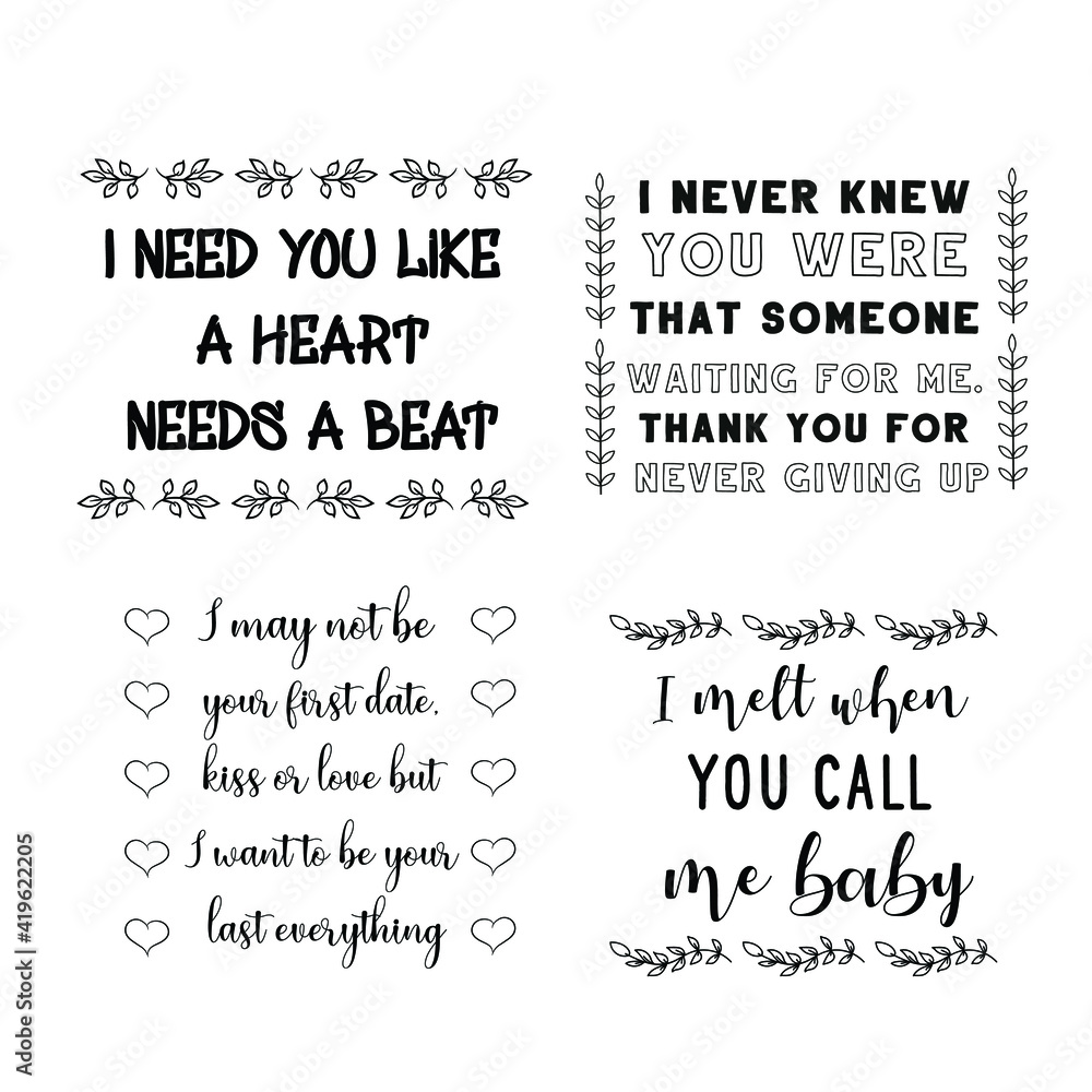 Obraz premium Set of vector quotes about love and Romantic feeling. Design elements for Valentine's day 