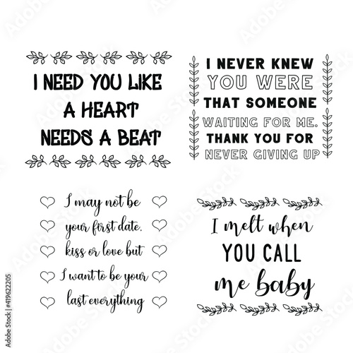 Set of vector quotes about love and Romantic feeling. Design elements for Valentine's day 