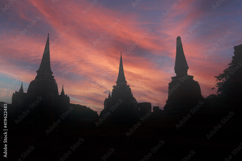 Landscape of tree pagoda at Wat Phra Si Sanphet, Ayutthaya historical park, Ayutthaya,Thailand