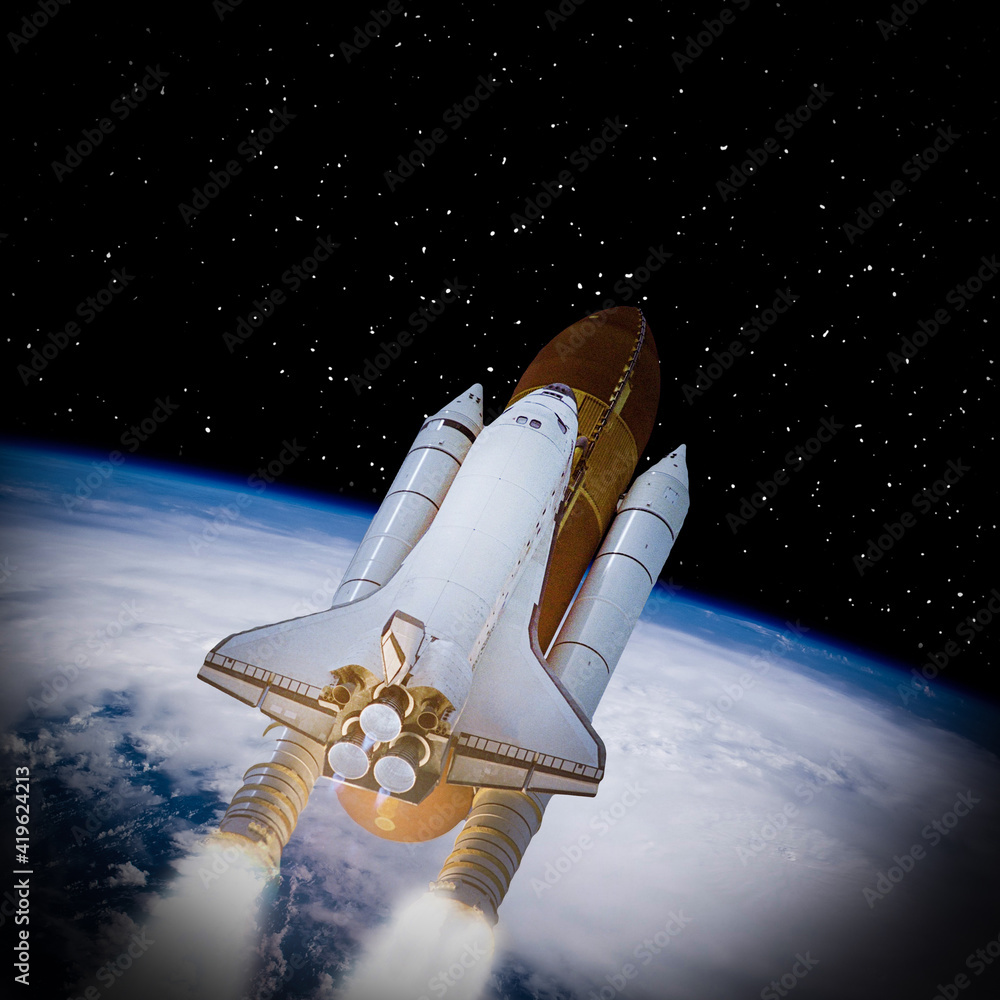 Rocket above earth. The elements of this image furnished by NASA. Rocket above earth. The elements of this image furnished by NASA.
