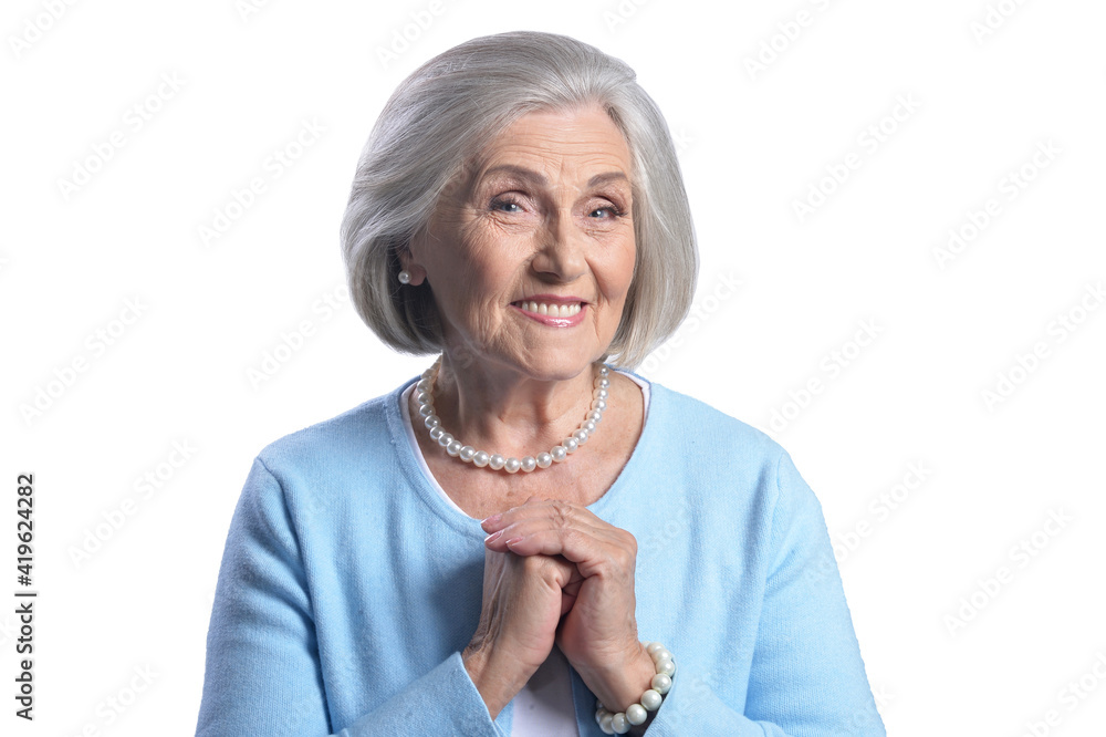Smiling senior woman isolated