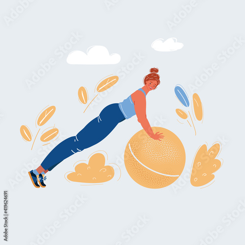 Vector illustration of woman doing exersice on white.