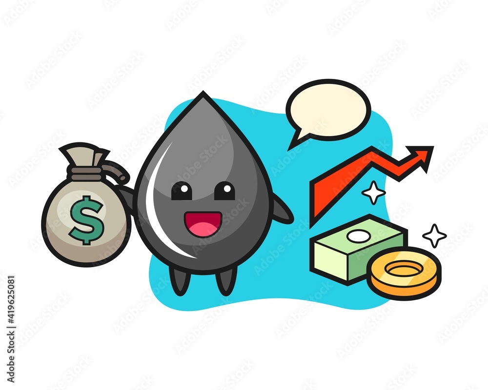 Oil drop illustration cartoon holding money sack Oil drop illustration cartoon holding money sack