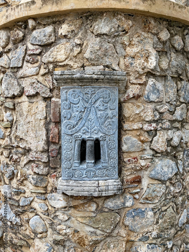 Decor in Toplou Monastery is a 15th-century monastery located in Lassithi Plateau in Crete, Greece. The monastery was originally called Panagia Akrotiriani