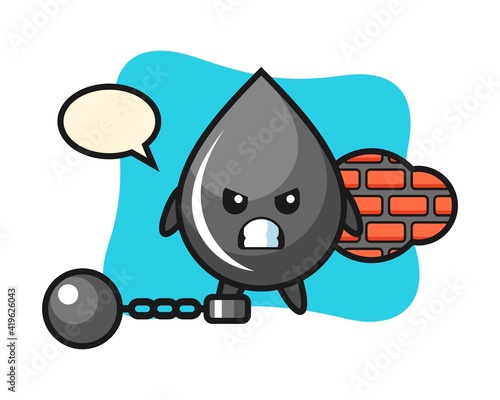 Character mascot of oil drop as a prisoner