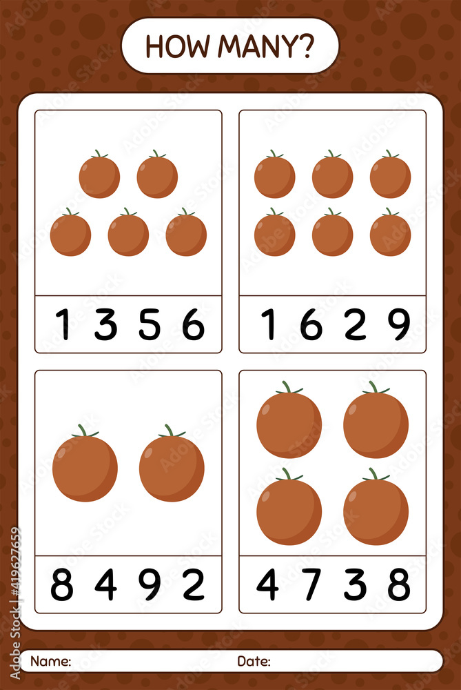 How many counting game with velvet apple worksheet for preschool kids, kids activity sheet, printable worksheet