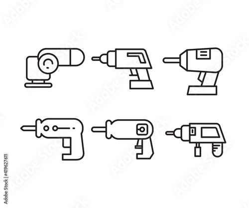 drilling machine icons set vector