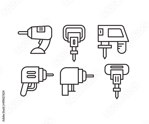 drilling machine icons set vector
