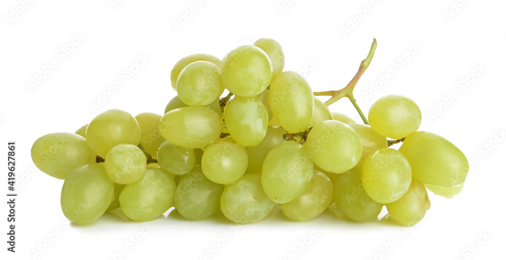 Ripe green grapes on white background Ripe green grapes on white background